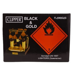 Clipper Metal Lighters - Black & Gold - 12CT Display 