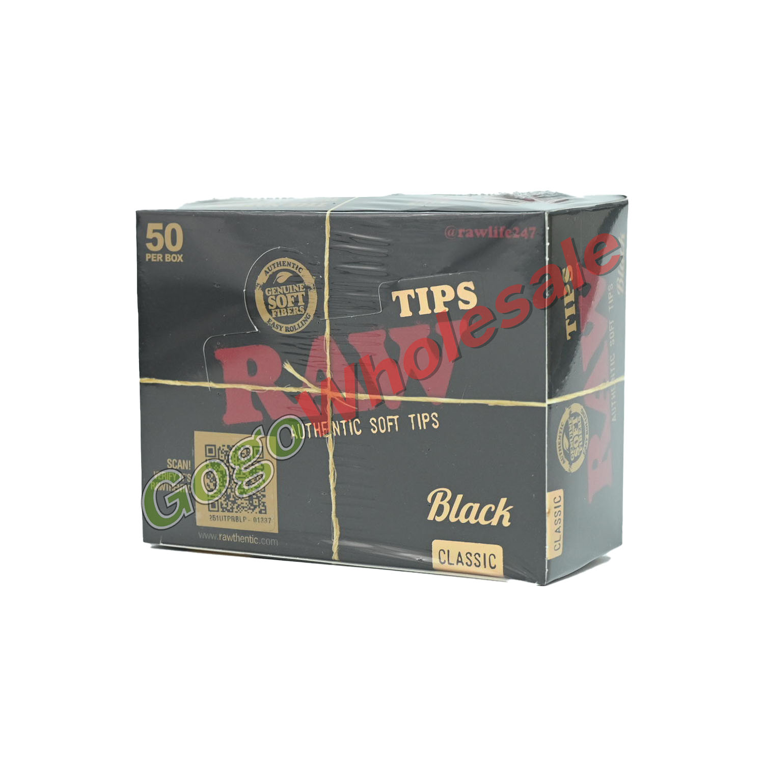 RAW Black Authentic Soft Tips 50 Pack RAW, raw tips, pre-roll tips, tips