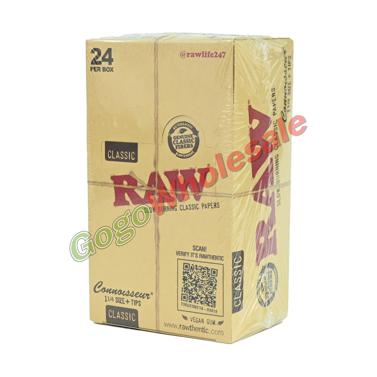RAW Connoisseur Classic 1 1/4 Size Paper plus Tips 24 Pack RAW, raw rolling papers, rolling papers, raw tips, tips