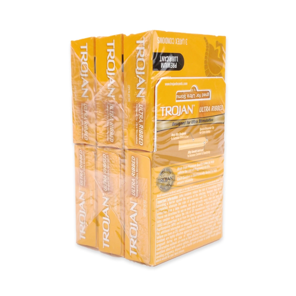 Extra Ribbed Trojam Trojan Ultra Ribbed Condom 3-Packs (Box of 6) | Gogo Wholesale