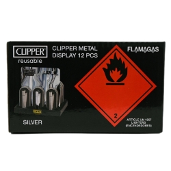Clipper Metal Lighters - Silver - 12CT Display 